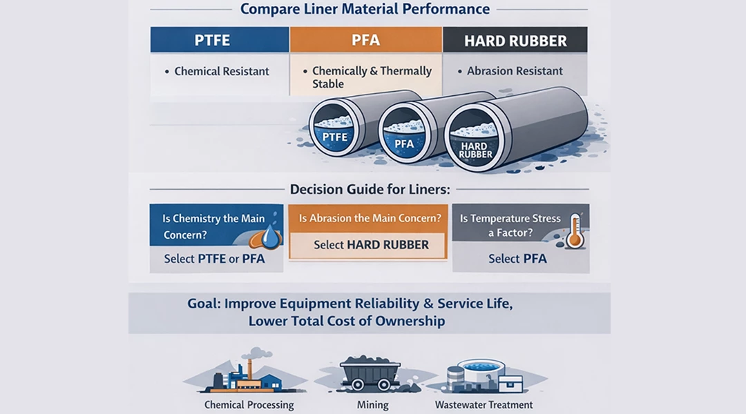 Selecting Liner Materials: PTFE vs. PFA vs. Hard Rubber for Slurries Measurement